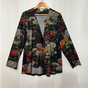 Parsley & Sage Cardigan Dark Floral Artsy Hippie Abstract Fall Asymmetrical 1X